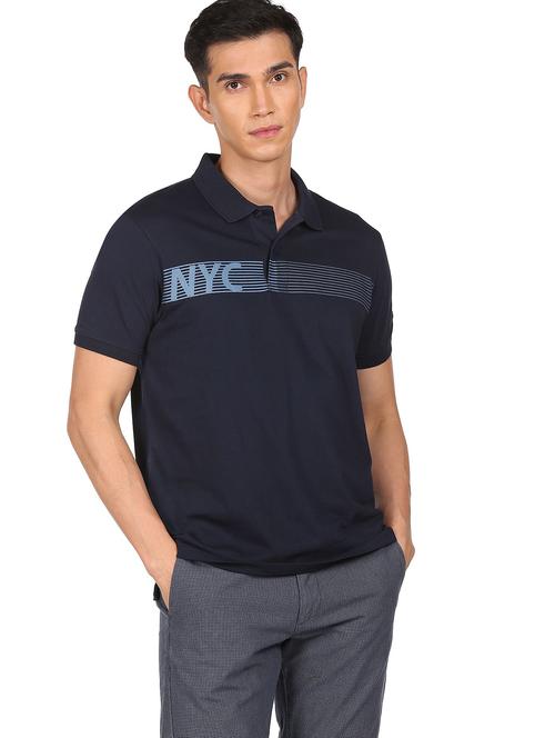 navy-blue chest-printed polo t-shirt - 18464172 - Very Small Image - 1