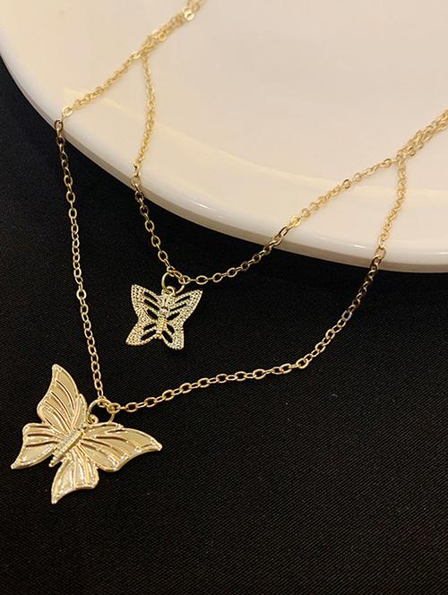gorgeous gold plated double layered double butterfly pendant necklace for women and girls - 18464831 - Very Small Image - 1