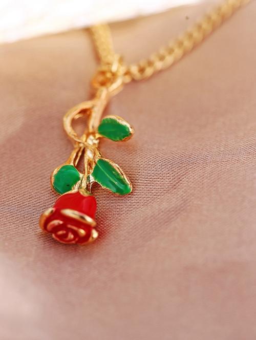 vembley gorgeous gold plated red rose pendant necklace - 18464882 - Very Small Image - 1
