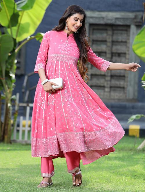 foil print kurta palazzo set - 18465761 - Very Small Image - 1