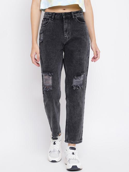 high rise stone washed denim jeans - 18466024 - Very Small Image - 1