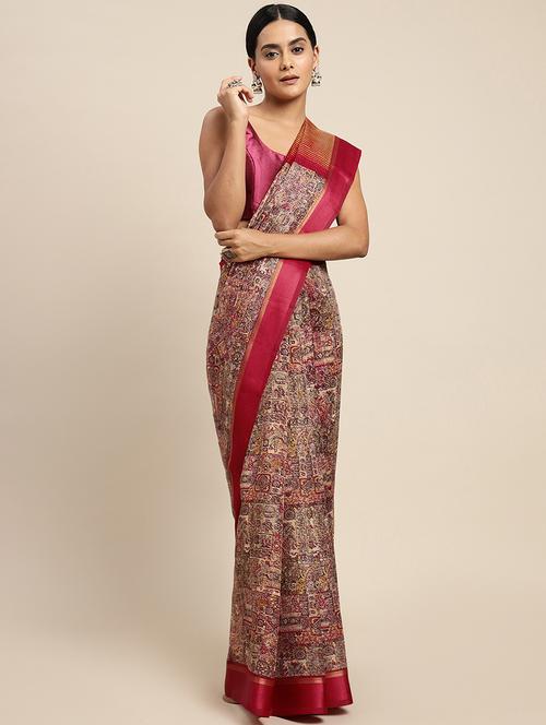 contrast bordered printed woven saree - 18466902 - Very Small Image - 1