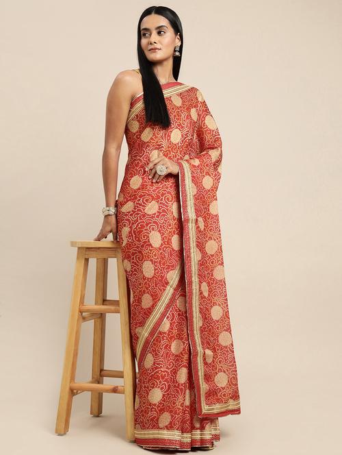 lace detail bandhani woven saree - 18466917 - Very Small Image - 1