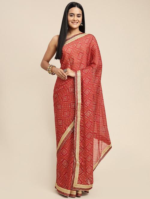 lace detail bandhani woven saree - 18466918 - Very Small Image - 1