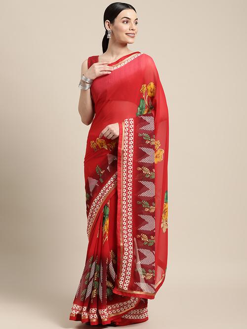 lace detailed printed saree - 18466926 - Very Small Image - 1