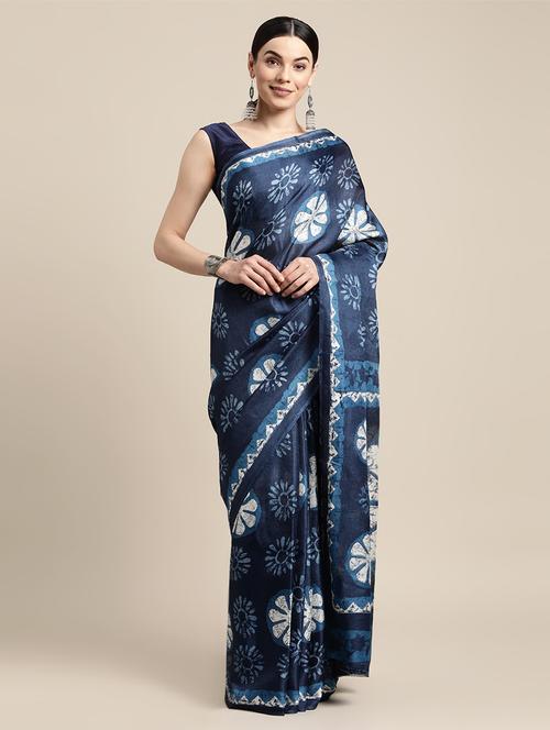 indigo printed batik saree - 18466943 - Very Small Image - 1