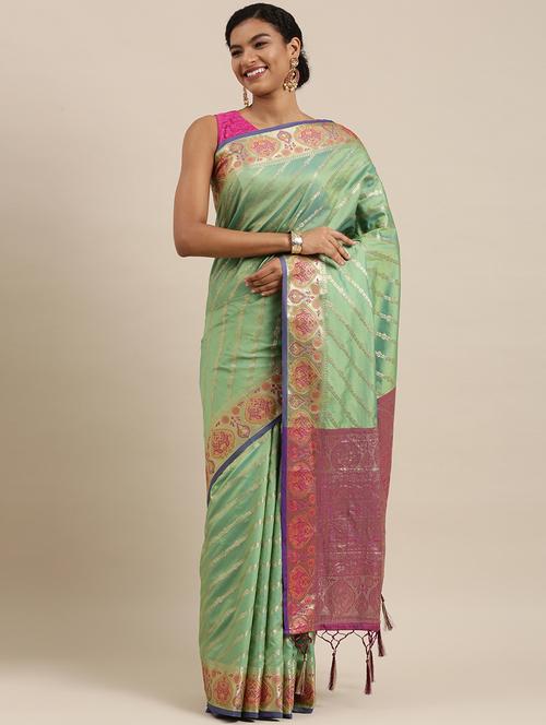 fringed detailed jacquard woven saree - 18466960 - Very Small Image - 1