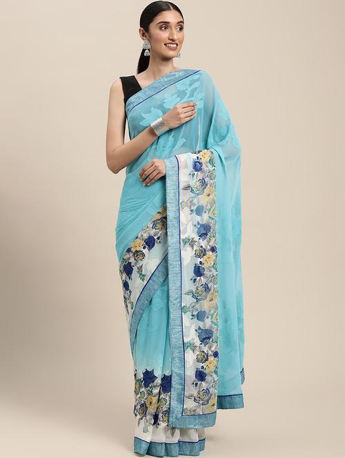 floral printed saree - 18466978 - Very Small Image - 1