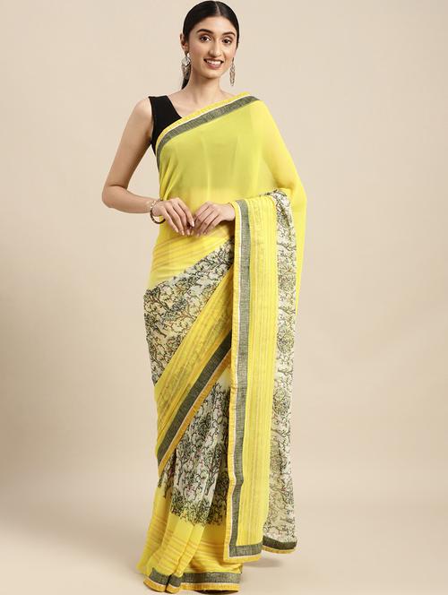yellow georgette printed saree - 18466981 - Very Small Image - 1