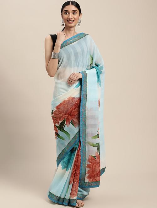 floral printed saree - 18466986 - Very Small Image - 1