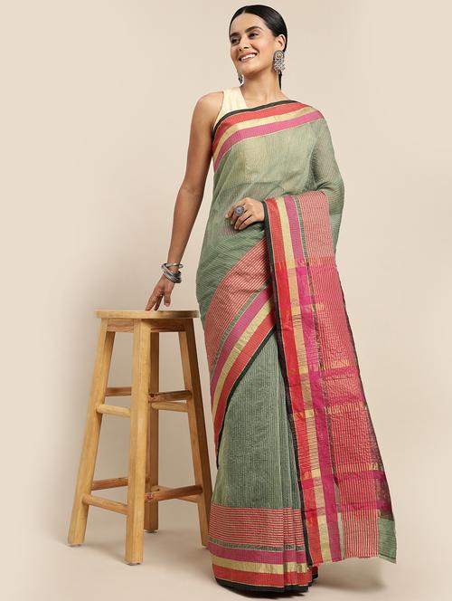 checkered woven saree - 18466994 - Very Small Image - 1
