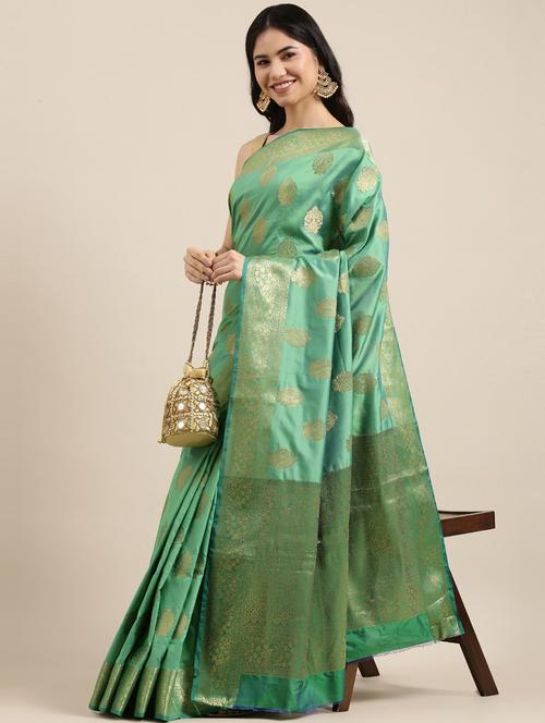 golden zari work woven saree - 18466995 - Very Small Image - 1