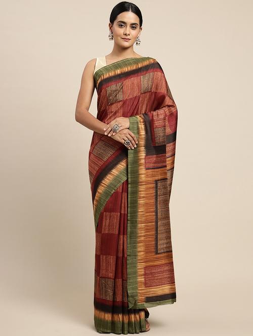 maroon printed saree - 18467000 - Very Small Image - 1