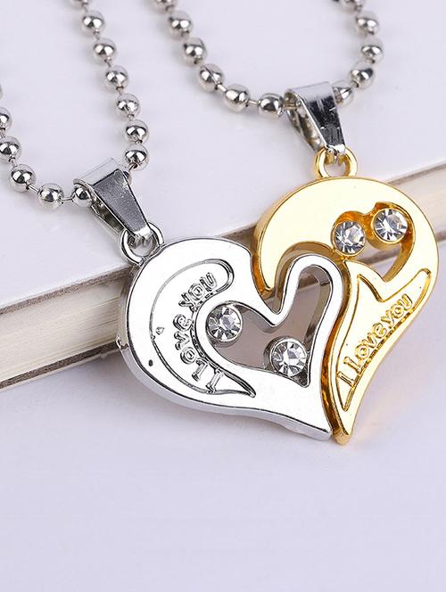 vembley loveable golden silver stainless steel best friends forever heart pendant necklace - 18467275 - Very Small Image - 1