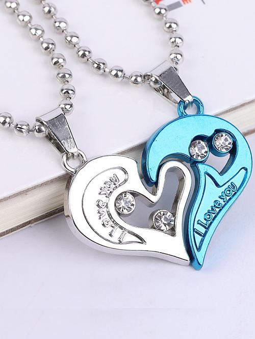 vembley loveable blue silver stainless steel i love you broken heart pendant necklace - 18467276 - Very Small Image - 1