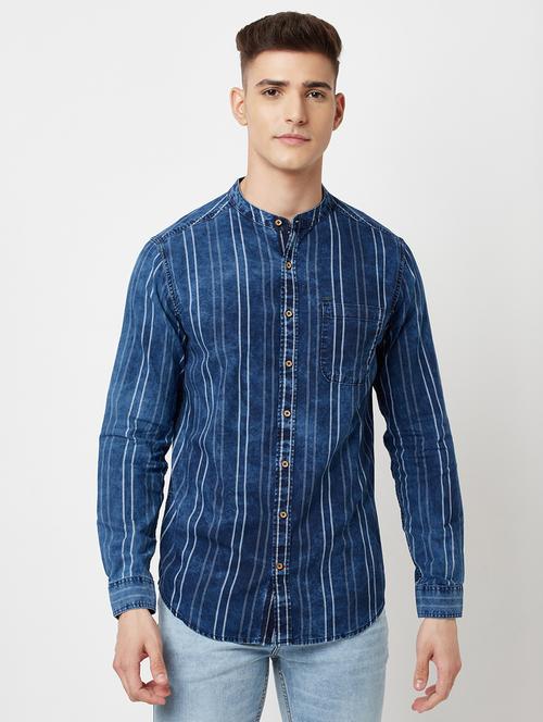 navy-blue striped casual shirt - 18467280 - Very Small Image - 1