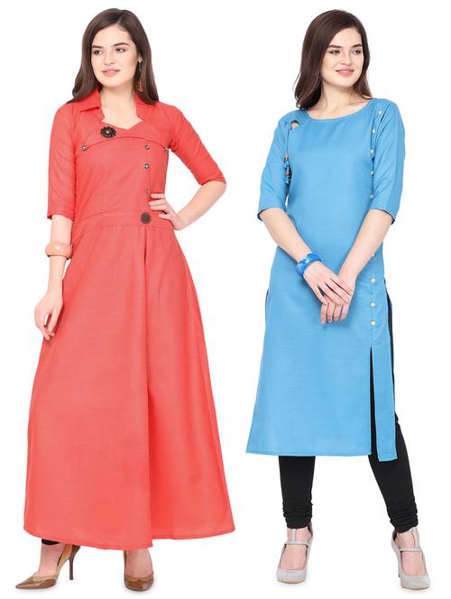 set of 2 multi colored kurta palazzo set - 18467321 - Very Small Image - 1