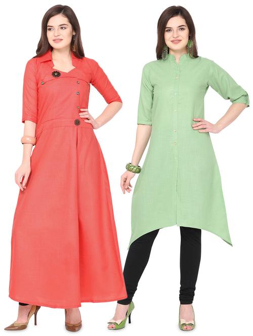 set of 2 multi colored kurta palazzo set - 18467322 - Very Small Image - 1