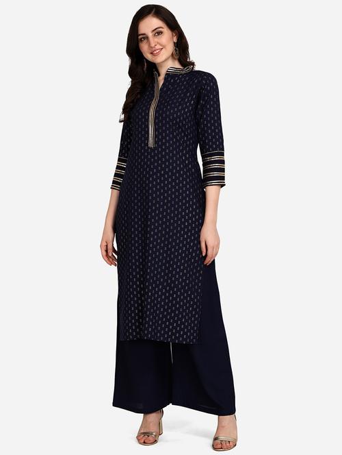 navy blue kurta palazzo set - 18467331 - Very Small Image - 1