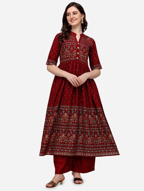 foil printed flared kurta - 18467591 - Very Small Image - 1