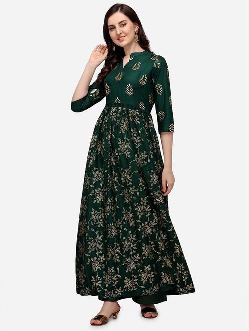 foil printed flared kurta - 18467593 - Very Small Image - 1