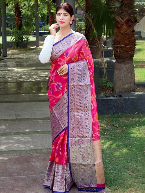 floral banarasi saree with blouse - 18468162 - Very Small Image - 1