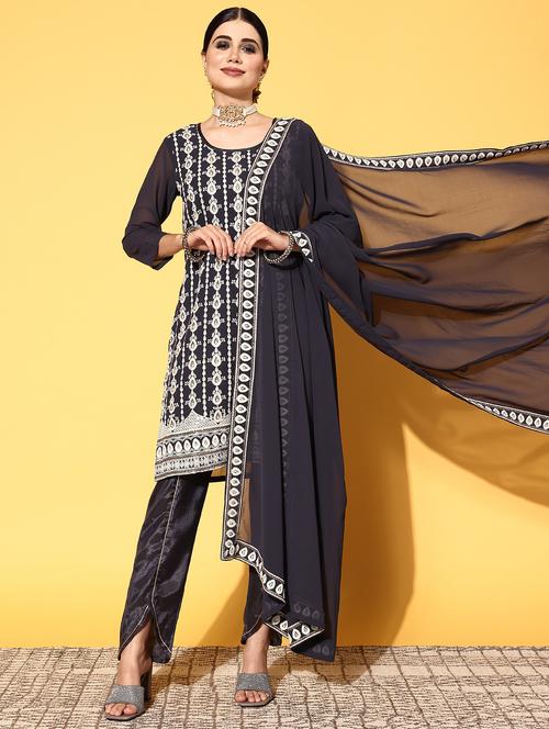 chikankari embroidered kurta pant with dupatta - 18468261 - Very Small Image - 1