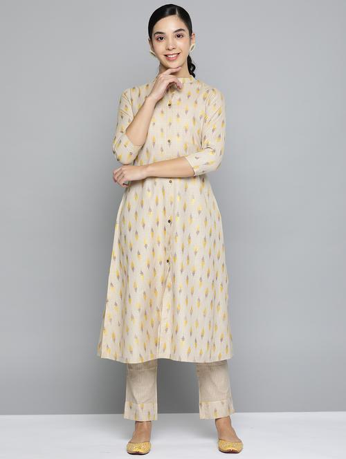 zari weaving printed kurta pant set - 18468278 - Very Small Image - 1