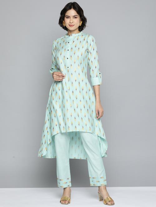 zari weaving printed kurta pant set - 18468281 - Very Small Image - 1