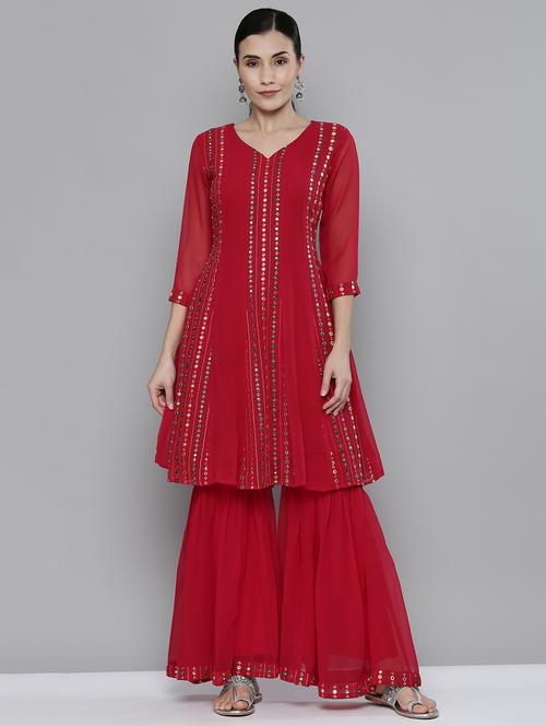 embroidered kurta sharara set - 18468285 - Very Small Image - 1