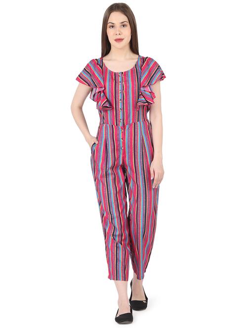 tie back striped full length jumpsuit - 18468609 - Very Small Image - 1
