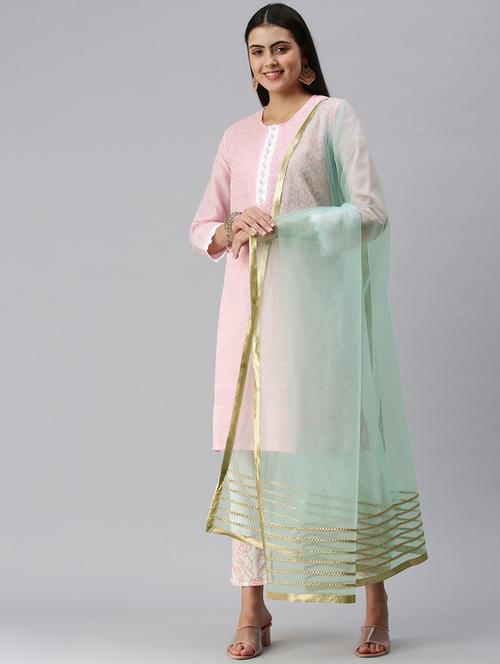 women sea green gotta patti net dupatta - 18468973 - Very Small Image - 1