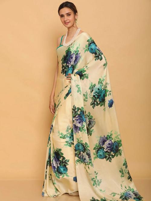 floral printed saree with blouse - 18469234 - Very Small Image - 1