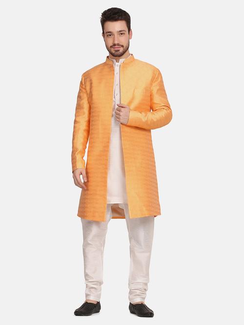 orange self-designed sherwani - 18469353 - Very Small Image - 1