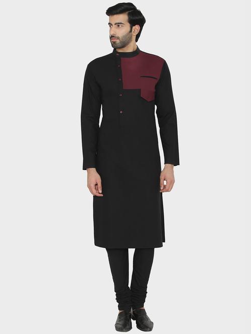 black color-blocked kurta - 18469699 - Very Small Image - 1