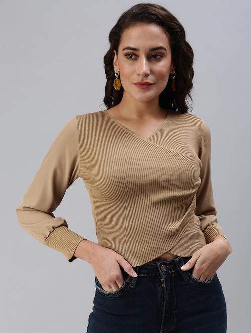 overlap neck solid wrap top - 18469892 - Very Small Image - 1