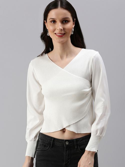 overlap neck solid wrap top - 18469893 - Very Small Image - 1