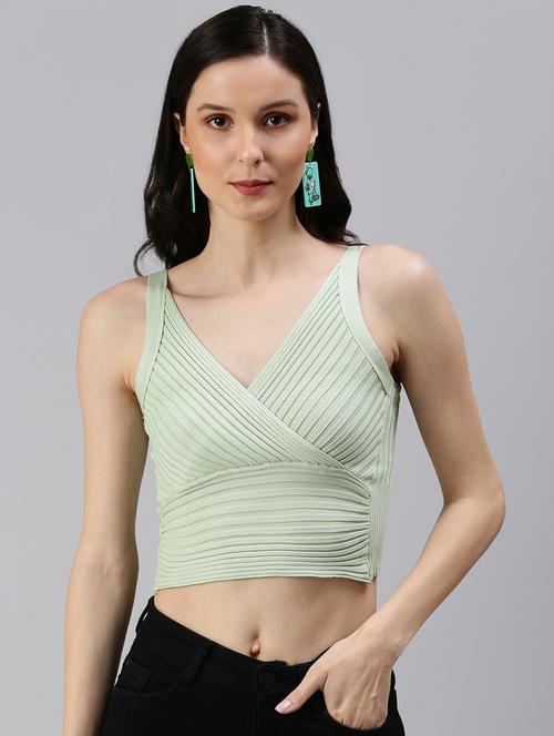 overlap neck self-designed blouson crop top - 18469898 - Very Small Image - 1