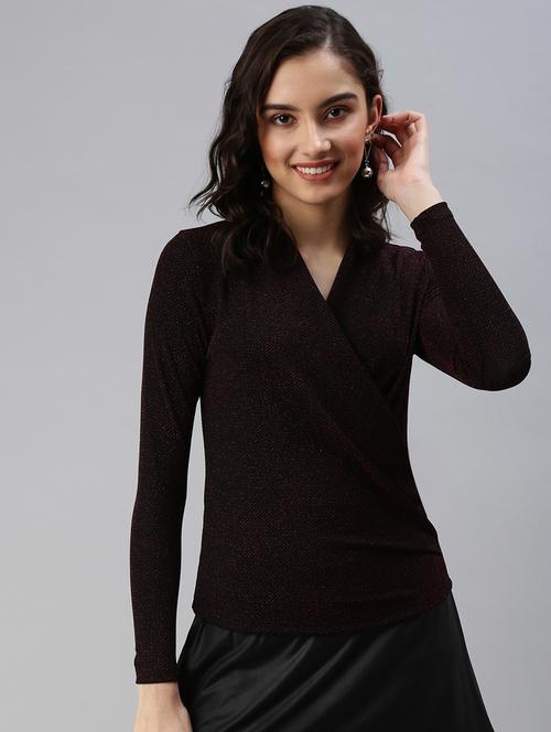 overlapping neck shimmer textured top - 18469914 - Very Small Image - 1