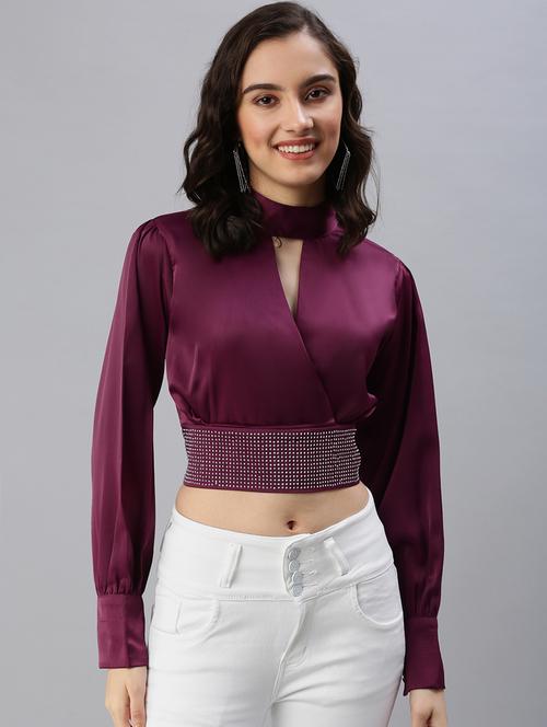 women's crop key hole neck top - 18469965 - Very Small Image - 1