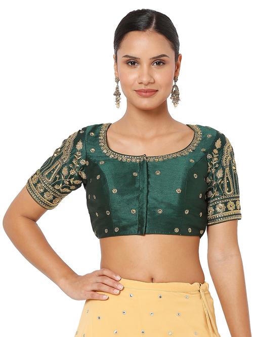bottle green embroidered blouse - 18470097 - Very Small Image - 1