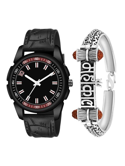 kajaru jew_41_k_1221 silver mahakal bracelet with black dial and pu black strap fancy look analog with quartz watch - 18470410 - Very Small Image - 1