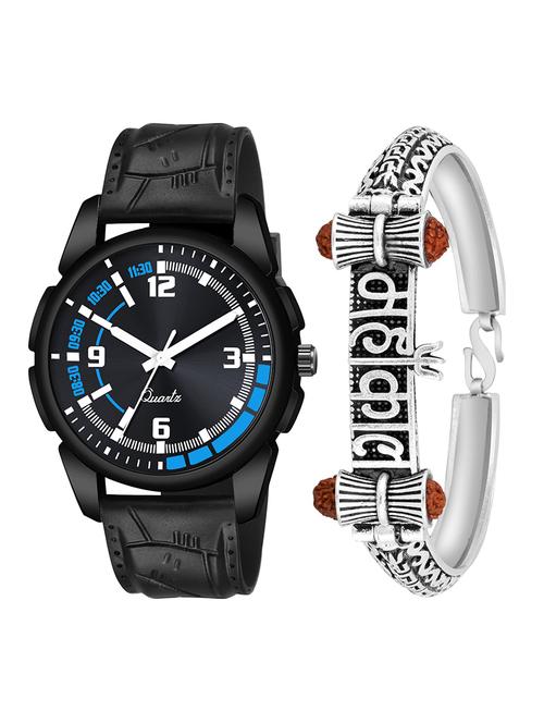 kajaru jew_41_k_1222 silver mahakal bracelet with black dial and pu black strap fancy look analog with quartz watch - 18470411 - Very Small Image - 1