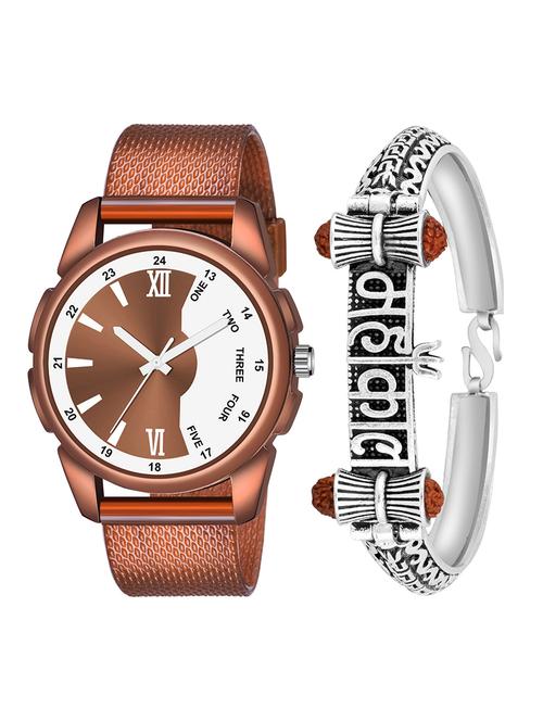 kajaru jew_41_k_1225 silver mahakal bracelet with brown dial and pu brown strap fancy look analog with quartz watch - 18470414 - Very Small Image - 1