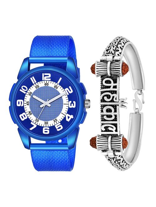 kajaru jew_41_k_1228 silver mahakal bracelet with blue dial and pu blue strap fancy look analog with quartz watch - 18470416 - Very Small Image - 1