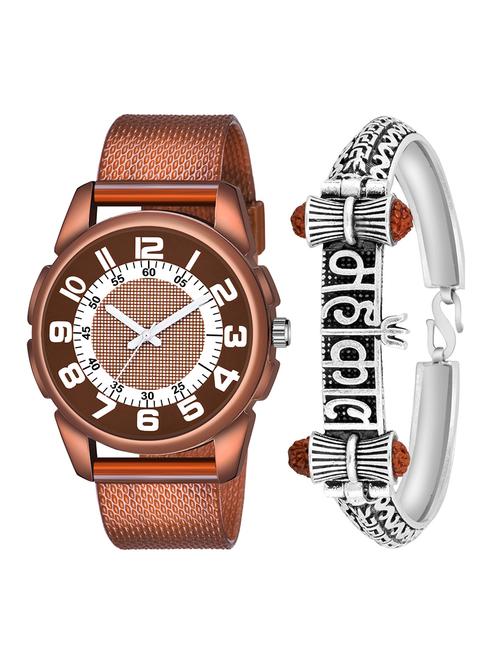 kajaru jew_41_k_1229 silver mahakal bracelet with brown dial and pu brown strap fancy look analog with quartz watch - 18470417 - Very Small Image - 1