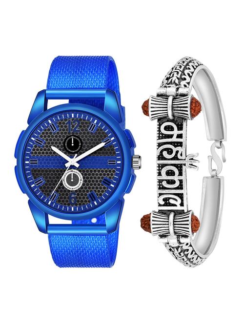 kajaru jew_41_k_1230 silver mahakal bracelet with blue dial and pu blue strap fancy look analog with quartz watch - 18470418 - Very Small Image - 1