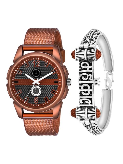 kajaru jew_41_k_1231 silver mahakal bracelet with brown dial and pu brown strap fancy look analog with quartz watch - 18470419 - Very Small Image - 1