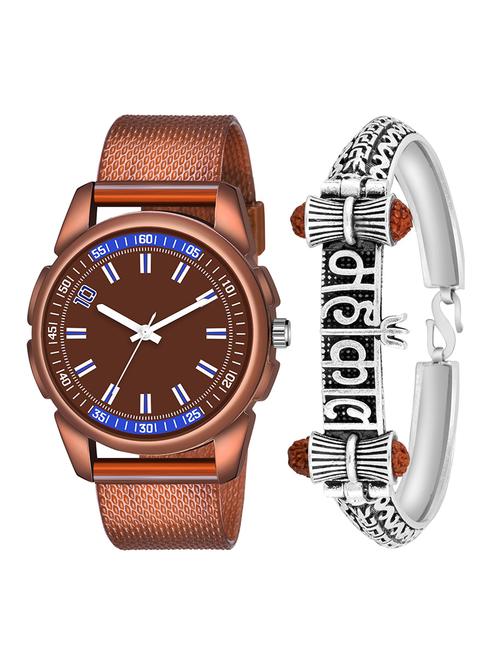 kajaru jew_41_k_1234 silver mahakal bracelet with brown dial and pu brown strap fancy look analog with quartz watch - 18470421 - Very Small Image - 1