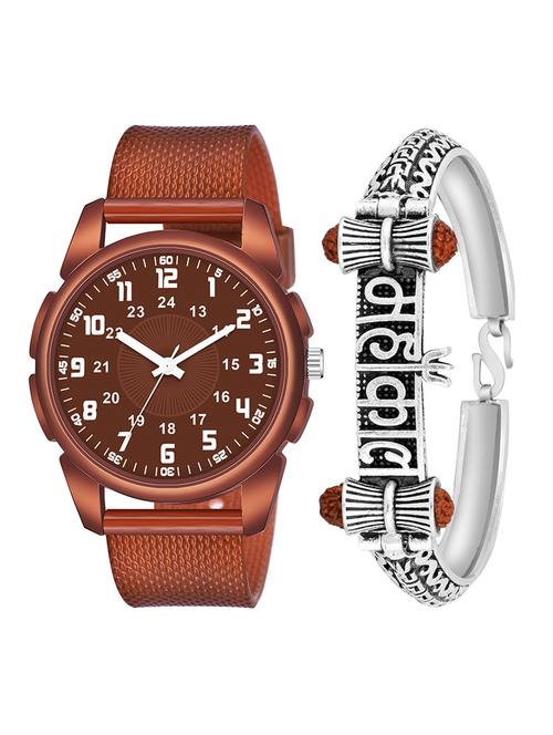 kajaru jew_41_k_1239 silver mahakal bracelet with brown dial and pu brown strap fancy look analog with quartz watch - 18470426 - Very Small Image - 1